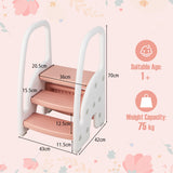 NNECW Three-Step Stool with Safety Handles and Non-slip Pedals for Toddlers-Pink