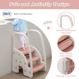 NNECW Three-Step Stool with Safety Handles and Non-slip Pedals for Toddlers-Pink