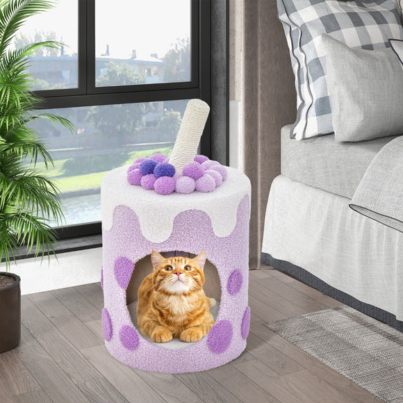 NNECW Bubble Tea Cat Tree Tower Cat Condo Furniture with Scratching Post-Purple