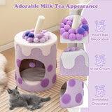 NNECW Bubble Tea Cat Tree Tower Cat Condo Furniture with Scratching Post-Purple