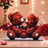 NNETM Romantic Wooden Rose Bear Ornament