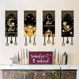 NNETM 4pcs Black Golden Moon Islamic Hanging Flags