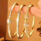 3-Piece Stainless Steel Beaded Bracelet Set – Copper-Plated Fashion Jewelry for Women
