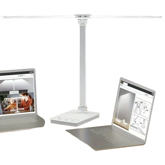 NNETM Adjustable Folding Desk Lamp for Home Office - Modern Double-Arm LED Banker Lamp, White
