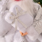 Sitting Santa Claus Figurine White & Silver 1pc 13-In