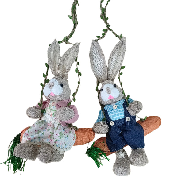 NNETM 2pcs Easter Hanging Rabbit Statue with Carrot Swing