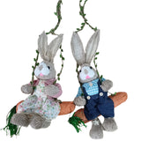 NNETM 2pcs Easter Hanging Rabbit Statue with Carrot Swing