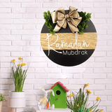 NNETM Ramadan Wooden Door Wreath with Burlap Bow