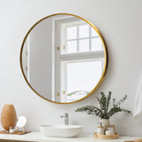 NNETM 70cm Round Wall Mirror with Gold Frame – Modern Decorative Mirror