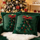 Christmas Tree Cushion Cover Set of 2 Plush Bow & Star Design