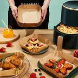 50pcs Round Air Fryer Paper Liners 20cm Non-Stick Baking Sheets