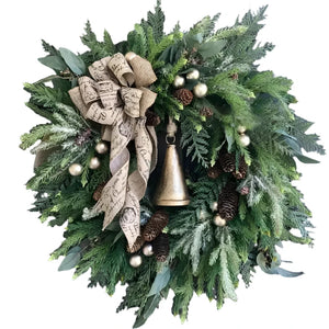 NNEOBA Farmhouse Christmas Wreath with Bells and Pine Cones