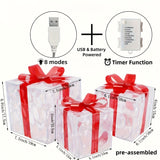 3pcs Christmas Gift Box Lights Transparent Decorative Boxes