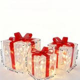 3pcs Christmas Gift Box Lights Transparent Decorative Boxes