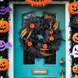 NNETM Halloween Black Pumpkin Maple Leaf Door Wreath