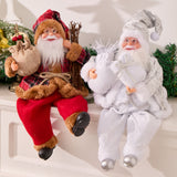 Sitting Santa Claus Figurine White & Silver 1pc 13-In