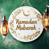 NNETM Ramadan Mubarak Wooden Hanging Plaque with Crescent Moon