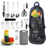 NNETM 31pcs Stainless Steel Camping Cookware Set Outdoor Kitchen