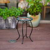 NNETM Terrance Floral Patio Side Table - Small Outdoor Glass End Table