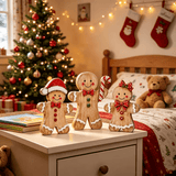 Rustic Christmas Tiered Tray Décor Set of 3 Gingerbread, Santa Hat & Candy Cane