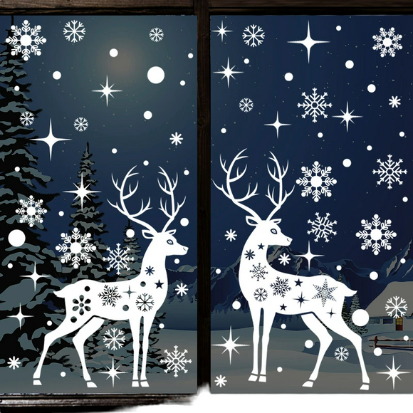 NNEOBA Merry Christmas Window Stickers - Elk Xmas Decorations