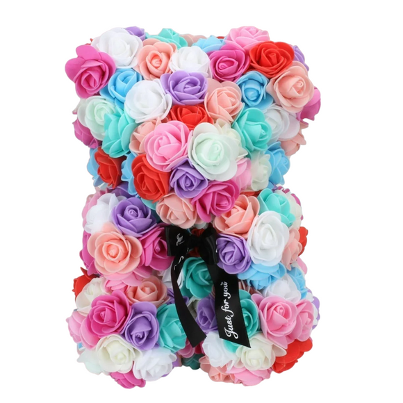 NNEOBA Multicolor Eternal Rose Bear - Handcrafted Foam Flowers