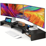 NNETM Adjustable Dual Monitor Stand with Storage (2-Slot)