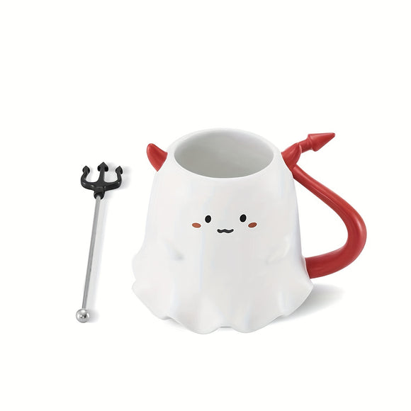 NNETM 16oz Large Ceramic Halloween Devil Mug with Stirring Stick