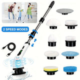 NNETM 9-in-1 Electric Spin Scrubber – Wireless Dual-Speed, USB Rechargeable with Extendable Handle & Interchangeable Brushes