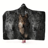 NNETM Wolf Pattern Wearable Hat Blanket Flannel