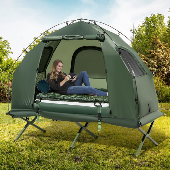 NNECW 1-Person Camping Tent Cot with Air Mattress and Carry Bag for Picnic, Trip