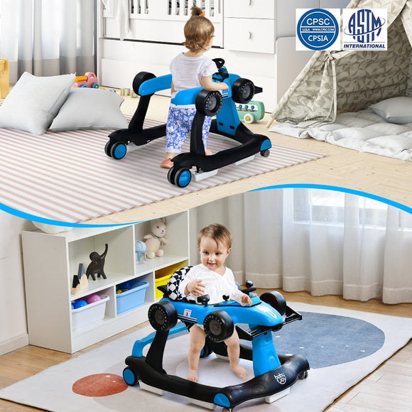 NNECW 4-in-1 Foldable Activity Car Walker with Adjustable Height and Speed-Blue