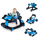NNECW 4-in-1 Foldable Activity Car Walker with Adjustable Height and Speed-Blue