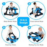 NNECW 4-in-1 Foldable Activity Car Walker with Adjustable Height and Speed-Blue