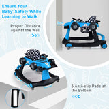 NNECW 4-in-1 Foldable Activity Car Walker with Adjustable Height and Speed-Blue