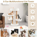 NNECW 87 CM Tall Wooden Cat Tree with Jute Scratching Posts for Pet