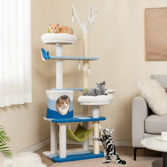 NNECW Multi-level Ocean-themed Cat Tree with Sisal Covered Scratching Posts