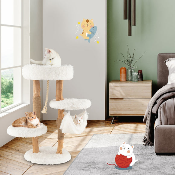 NNECW 87 CM Tall Wooden Cat Tree with Jute Scratching Posts for Pet