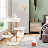 NNECW 87 CM Tall Wooden Cat Tree with Jute Scratching Posts for Pet