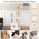 NNECW 124 CM Tall Wooden Cat Tree with Jute Scratching Posts For Pet