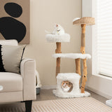 NNECW 124 CM Tall Wooden Cat Tree with Jute Scratching Posts For Pet