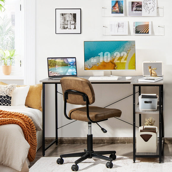 NNECW L-Shaped Corner Computer Desk with Adjustable Bookshelf for Office Grey