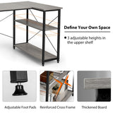 NNECW L-Shaped Corner Computer Desk with Adjustable Bookshelf for Office Grey