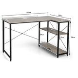 NNECW L-Shaped Corner Computer Desk with Adjustable Bookshelf for Office Grey