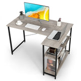 NNECW L-Shaped Corner Computer Desk with Adjustable Bookshelf for Office Grey