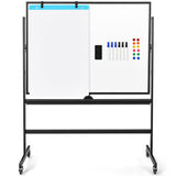 NNECW 90 x 120CM Mobile Magnetic Reversible Whiteboard with Adjustable Height-Black
