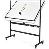 NNECW 90 x 120CM Mobile Magnetic Reversible Whiteboard with Adjustable Height-Black
