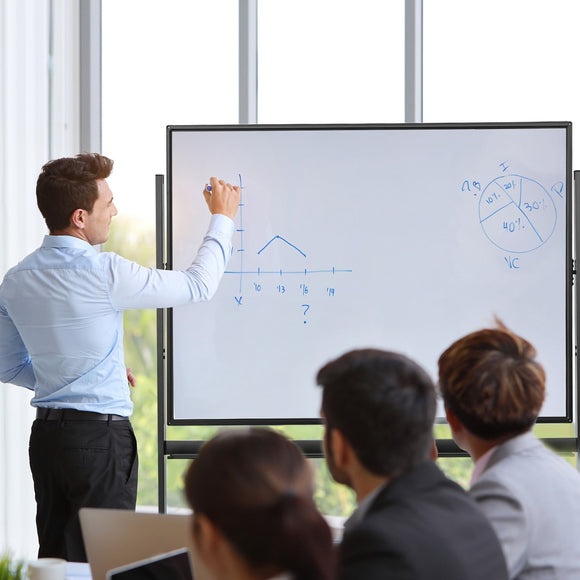 NNECW 90 x 120CM Mobile Magnetic Reversible Whiteboard with Adjustable Height-Black