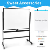 NNECW 90 x 120CM Mobile Magnetic Reversible Whiteboard with Adjustable Height-Black