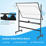 NNECW 90 x 120CM Mobile Magnetic Reversible Whiteboard with Adjustable Height-Black
